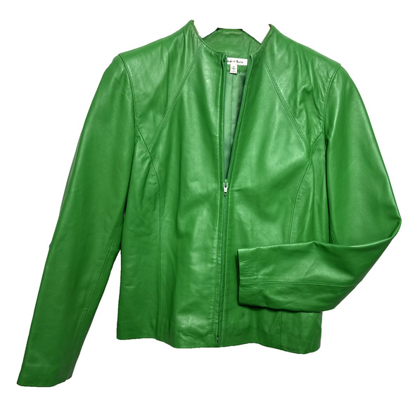 Green Lambskin Leather Jacket Women’s Small Zip Up Moto Motorcycle Style Y2K EUC - Picture 1 of 9